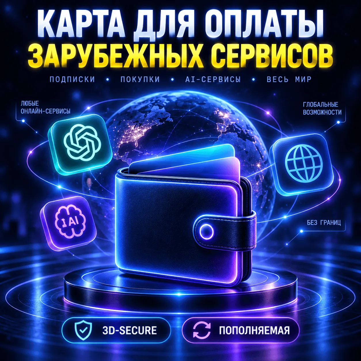 Виртуальная карта США USD (5$-100$) Оплата зарубежных сервисов
