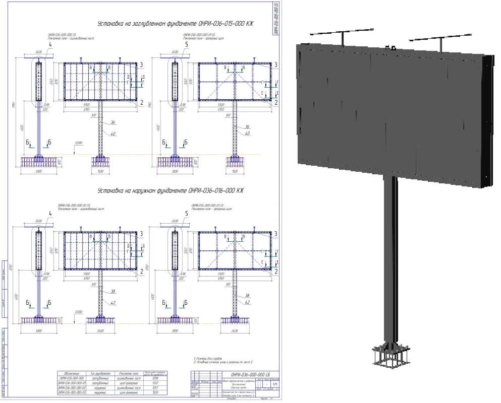 Щит рекламный 3х6 (билборд). Высота опоры 4,5 м