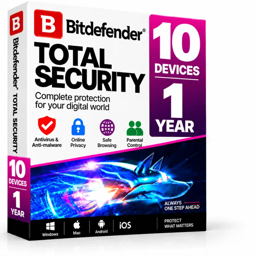 Bitdefender Total Security 10 устройств, ключ на 1 года