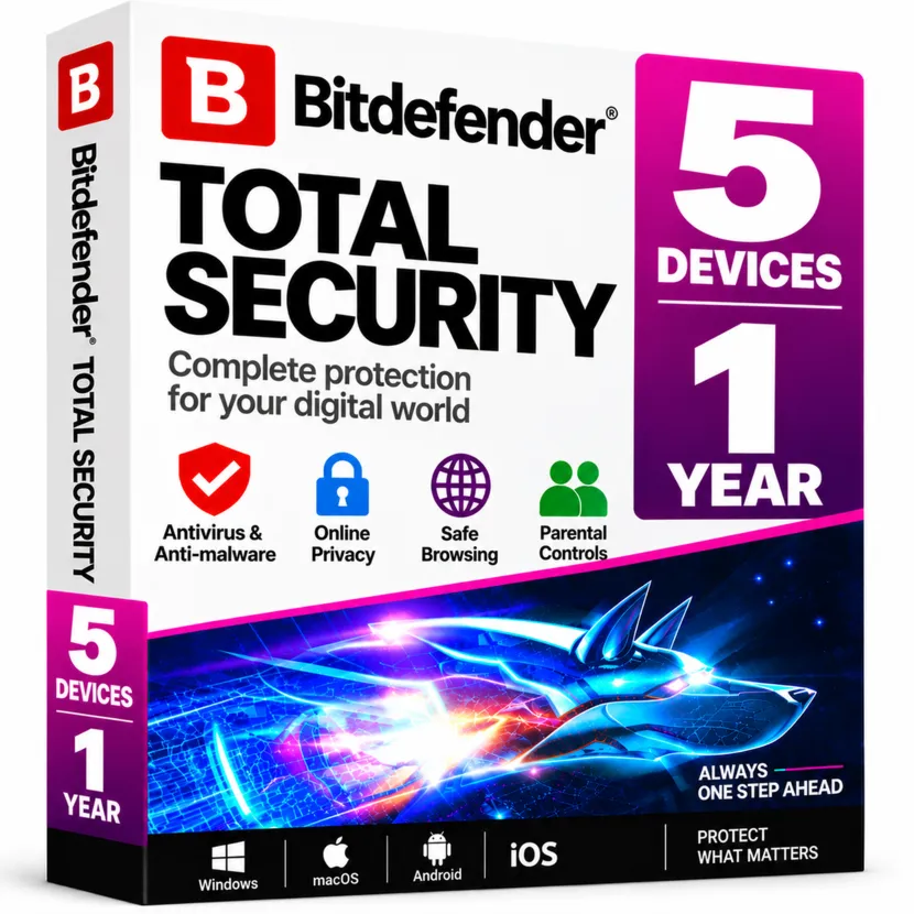 Bitdefender Total Security  5 Devices 1 Year  Key.