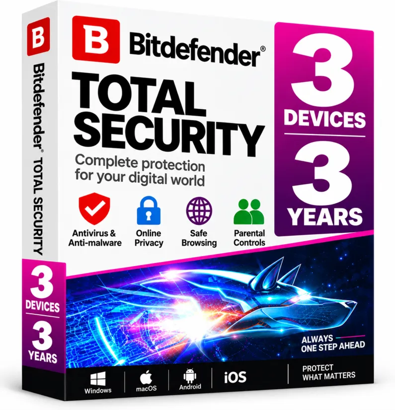 Ключ Bitdefender Total Security 3 на устройство на 3 го
