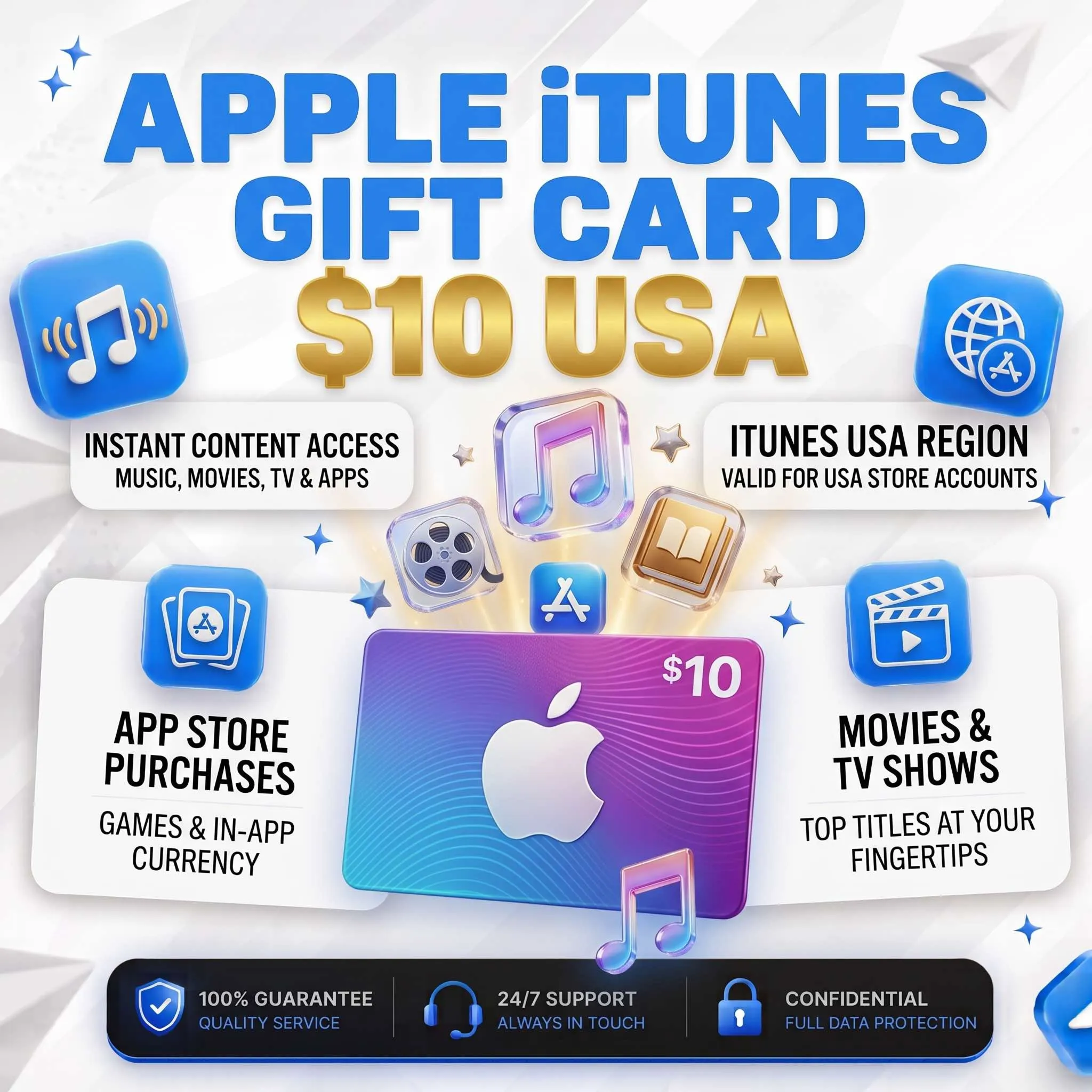 Apple Gift Card 10 USD USA Карта iTunes App Store Ключ Моментально