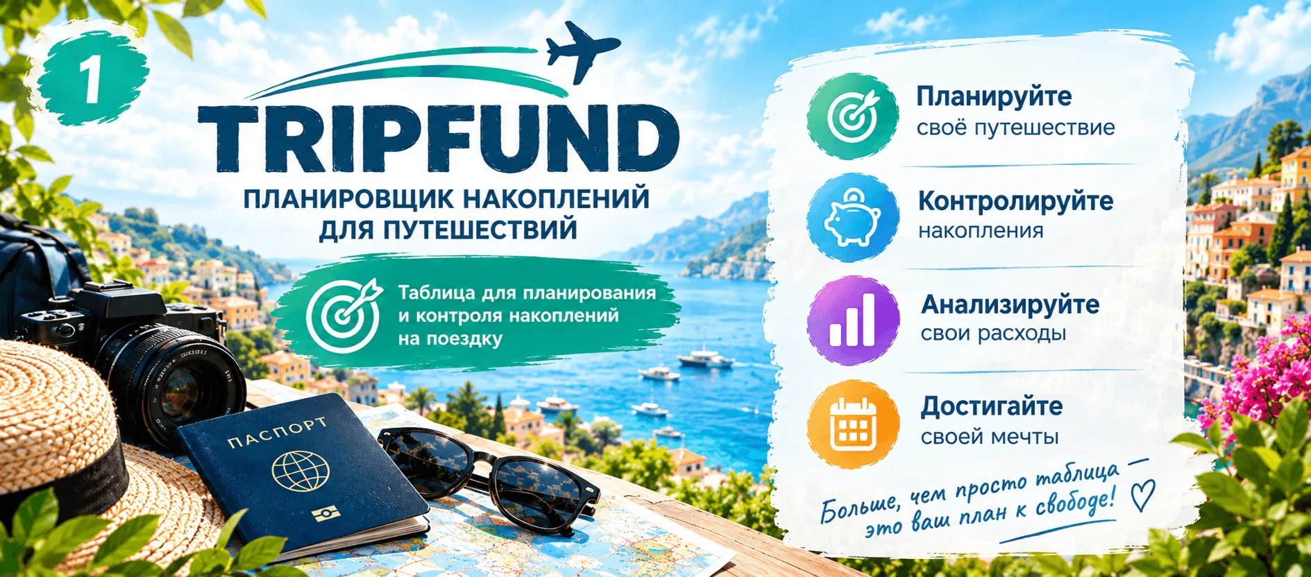 TRIPFUND калькулятор накоплений на путешествие (Excel и Google Sheets)