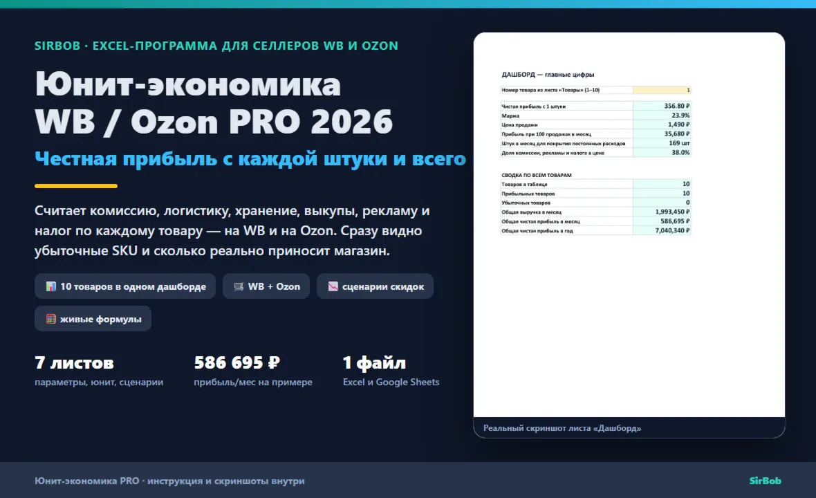 Юнит-экономика WB/Ozon PRO 2026: Excel-калькулятор прибыли селлера