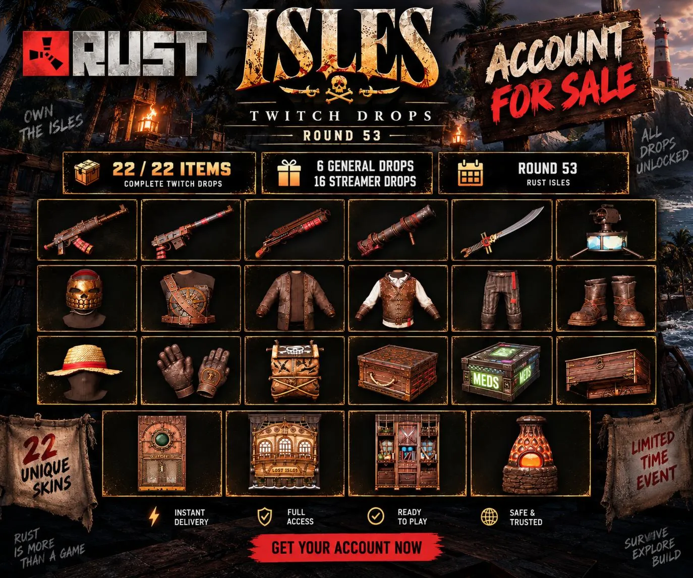 RUST Twitch Drops Раунд 53 | 22/22 предмета