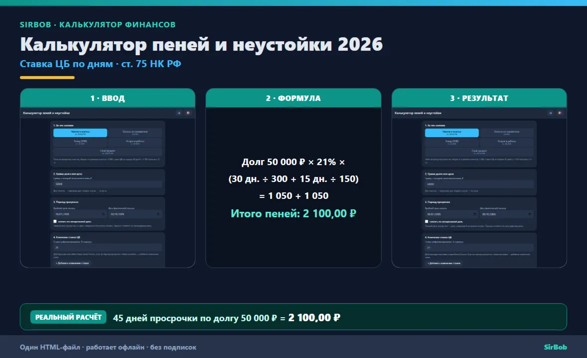 Калькулятор пеней и неустойки: ставка ЦБ по дням
