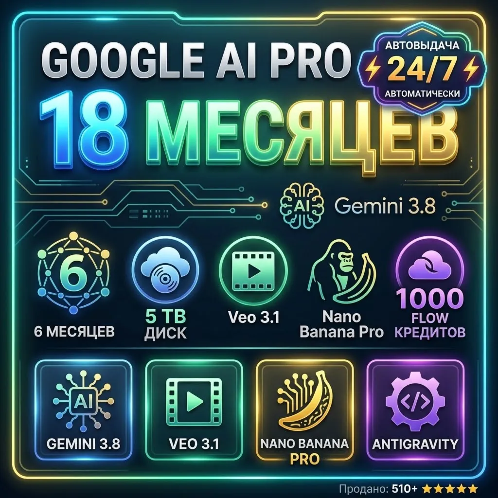 GOOGLE AI PRO 18 МЕСЯЦЕВ | Мгновенно на ваш аккаунт | Gemini 3.8, Veo 3.1,Nano Banana