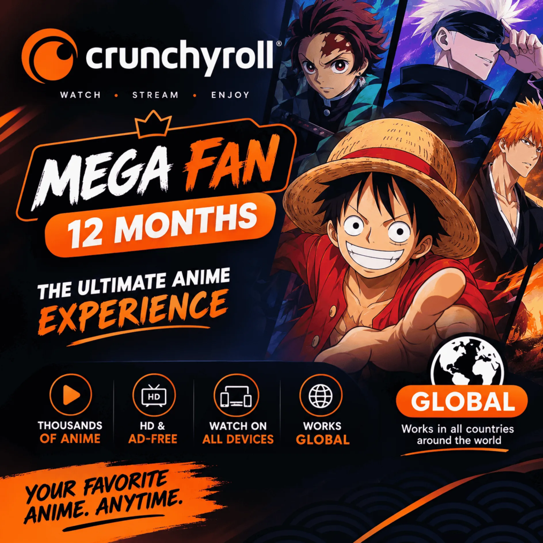 Crunchyroll MEGA FAN [1 / 12 месяцев] Прямое пополнение ИЛИ новый личный аккаунт