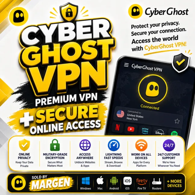 Cyberghost VPN 1 Year I Cyber Ghost Unlimited Access I Fast