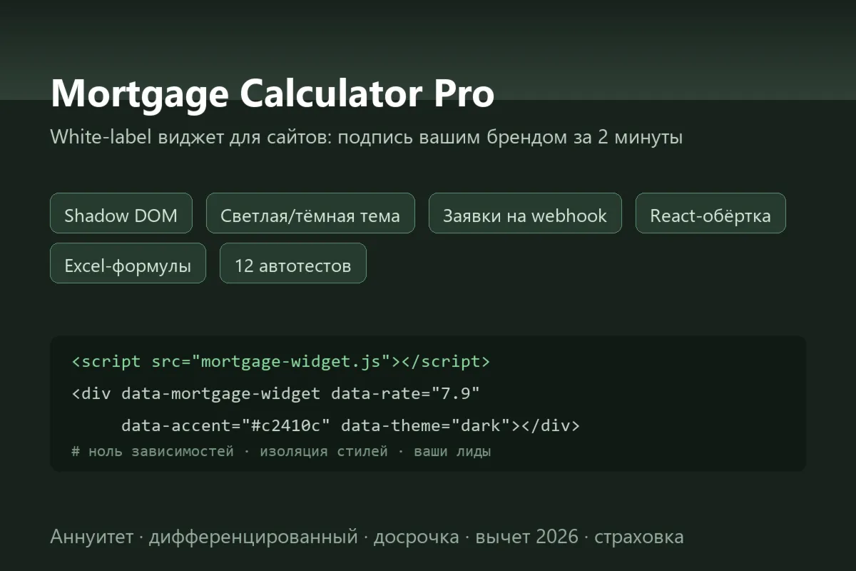 Ипотечный калькулятор для сайта — виджет: платежи, досрочка, заявки
