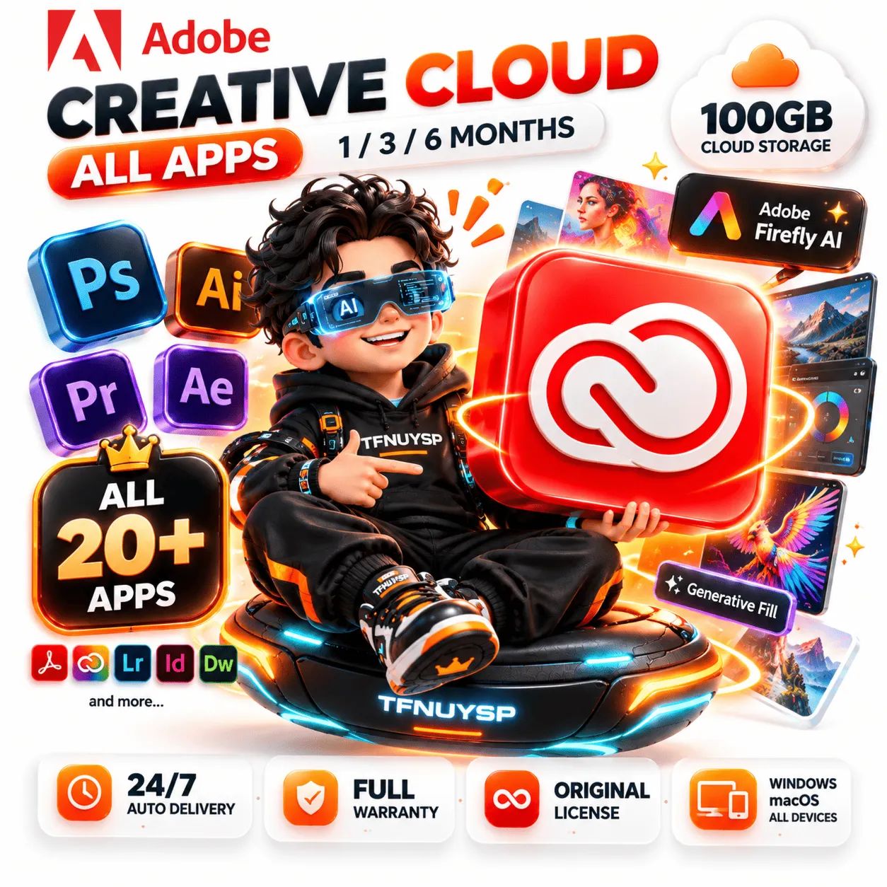 Adobe Creative Cloud All Apps | 1/3/6 Months | Instant Auto-Delivery | Warranty digital marketplace offer