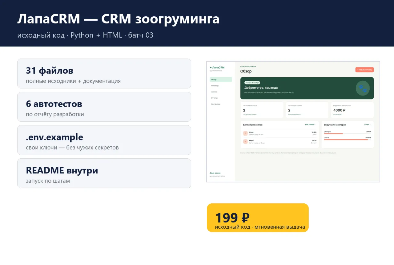 ЛапаCRM — CRM зоогруминга — исходный код