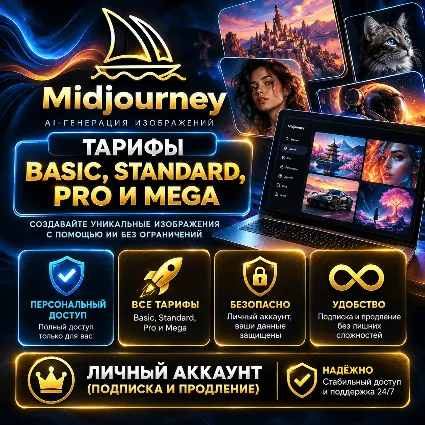 [АВТО 24/7] Midjourney — Тарифы Basic, Standard, Pro и Mega | Подписка на 1 месяц