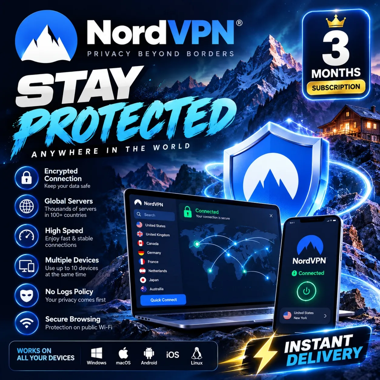 ️ NordVPN 3 Months Premium | Activation Link | AUTOMATIC Delivered