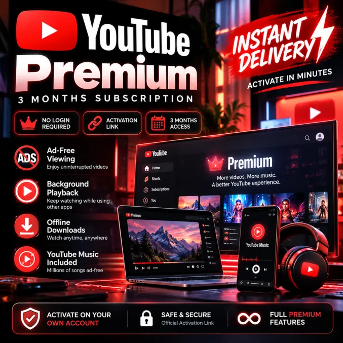 ️ YouTube Premium 3 Months Trial | Activation Link | Automatic Delivered