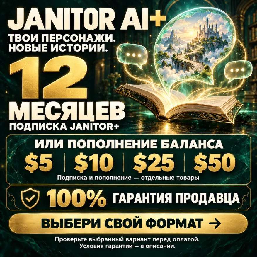 JANITOR AI+ НА 12 МЕСЯЦЕВ И ПОПОЛНЕНИЕ БАЛАНСА | 100% ГАРАНТИЯ [БЕЗ ВХОДА В АККАУНТ]