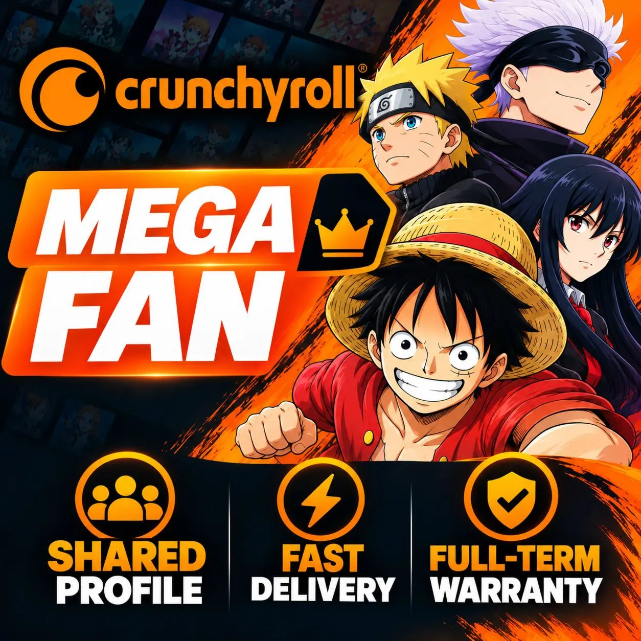 Crunchyroll Mega Fan на 6 месяцев | Общий профиль | Быстрая выдача