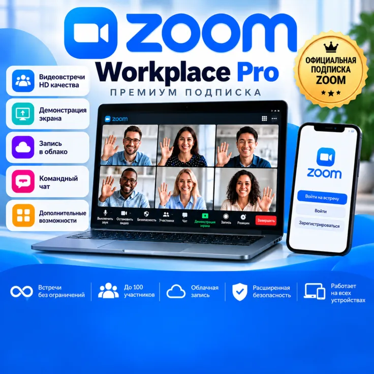 Zoom Workplace Pro | Подписка на 1 / 3 / 6 / 12 месяцев | Гарантия