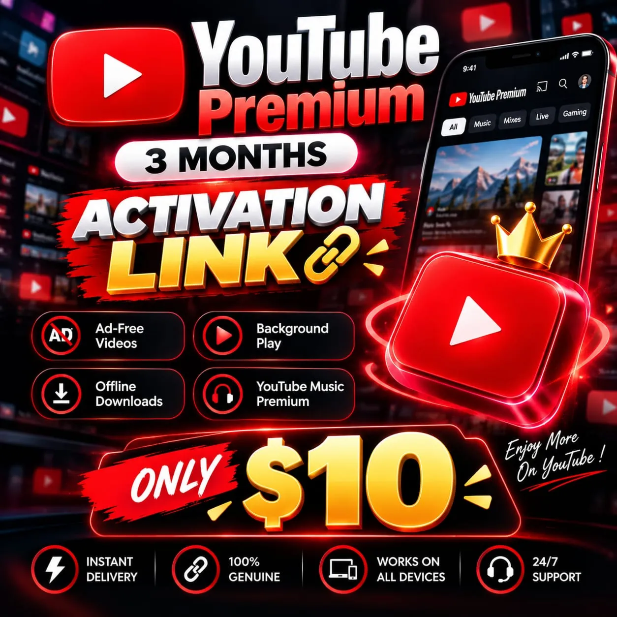 [AUTO 24/7] YouTube Premium 3 M | Individual | No Login | Warranty | GLOBAL