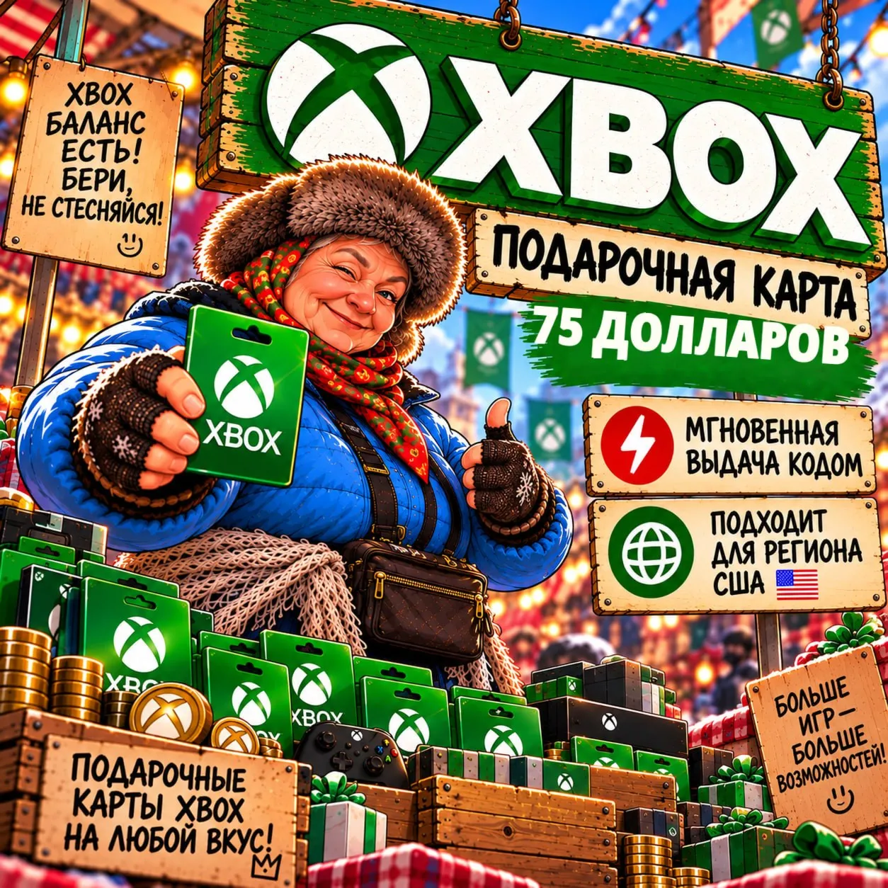 Подарочная карта XBox Live Gift Card (Америка) 75$ США