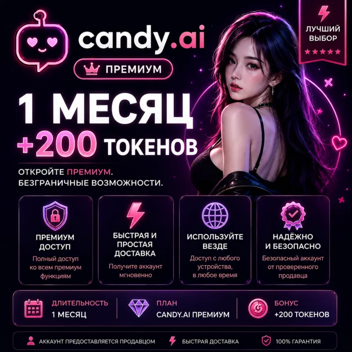 Candy.AI Premium | Предоставление аккаунта (+200 токенов) | 1 месяц | Быстрая доставк