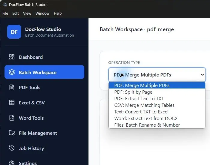 DocFlow Batch Studio — PDF, Excel, CSV и Word для Windows