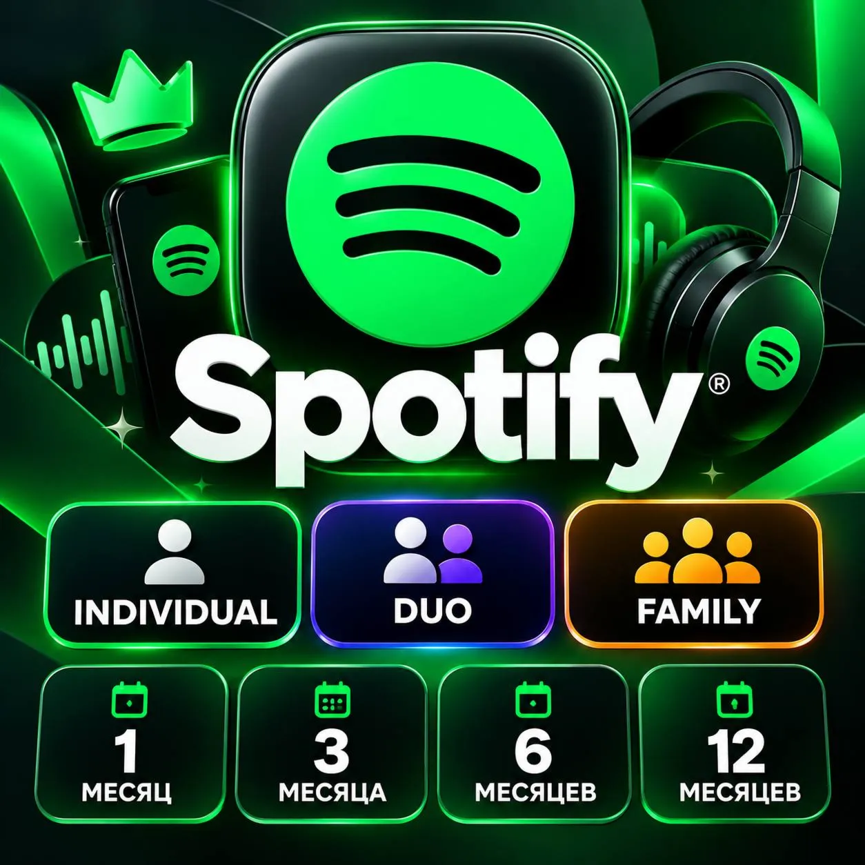 1/3/6/12 SPOTIFY PREMIUM ИНДИВИДУАЛЬНЫЙ/ДУЭТ/СЕМЕЙНЫЙ А
