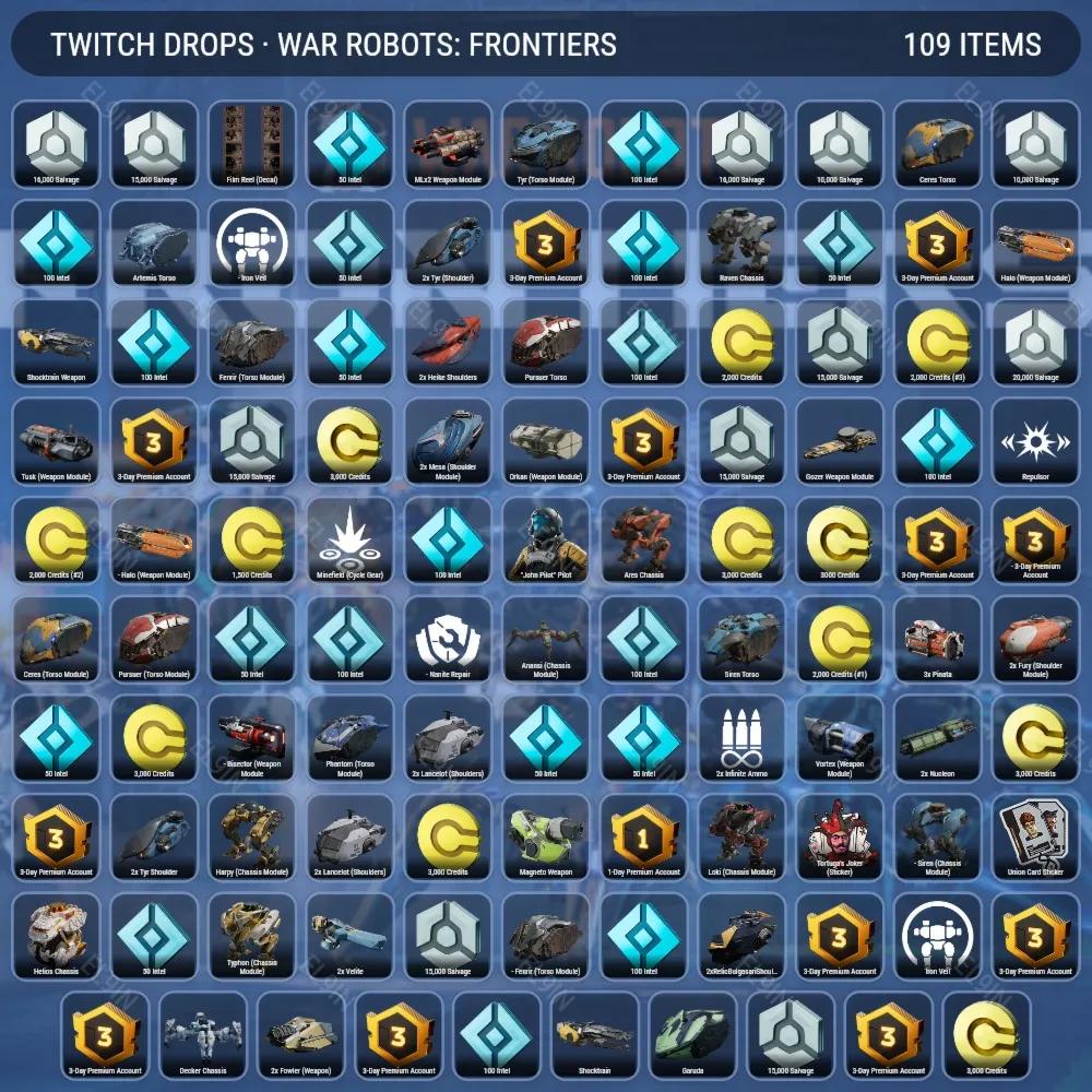 🌟War Robots: Frontiers🏅Твич Дропсы💡109 предметов + 🎁