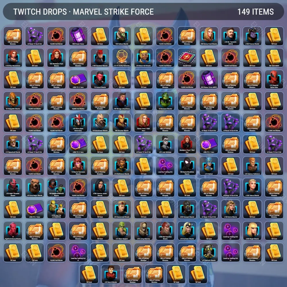 💥MARVEL Strike Force🥇Твич Дропсы🎉149 предметов + 🎁