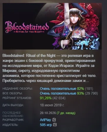 Bloodstained: Ritual of the Night STEAM KEY РОССИЯ+СНГ СТИМ КЛЮЧ ЛИЦЕНЗИЯ
