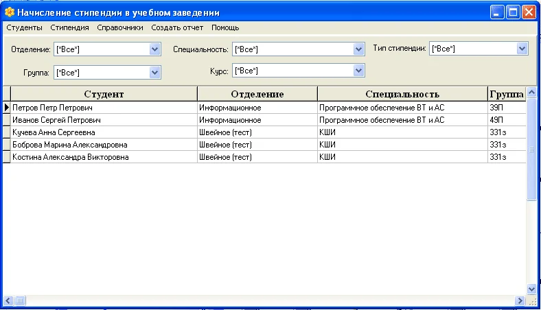 Программа начисления стипендии в учебном заведении [40]
