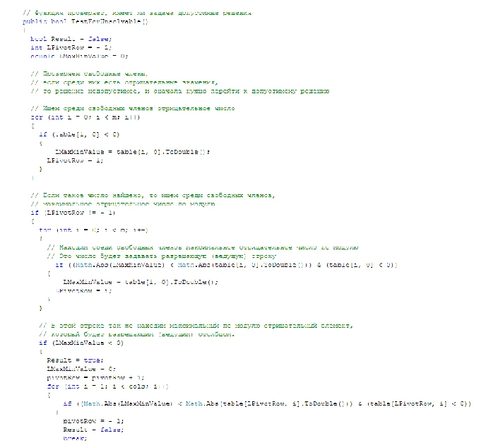 Gomory method. Coursework and sources. C #.