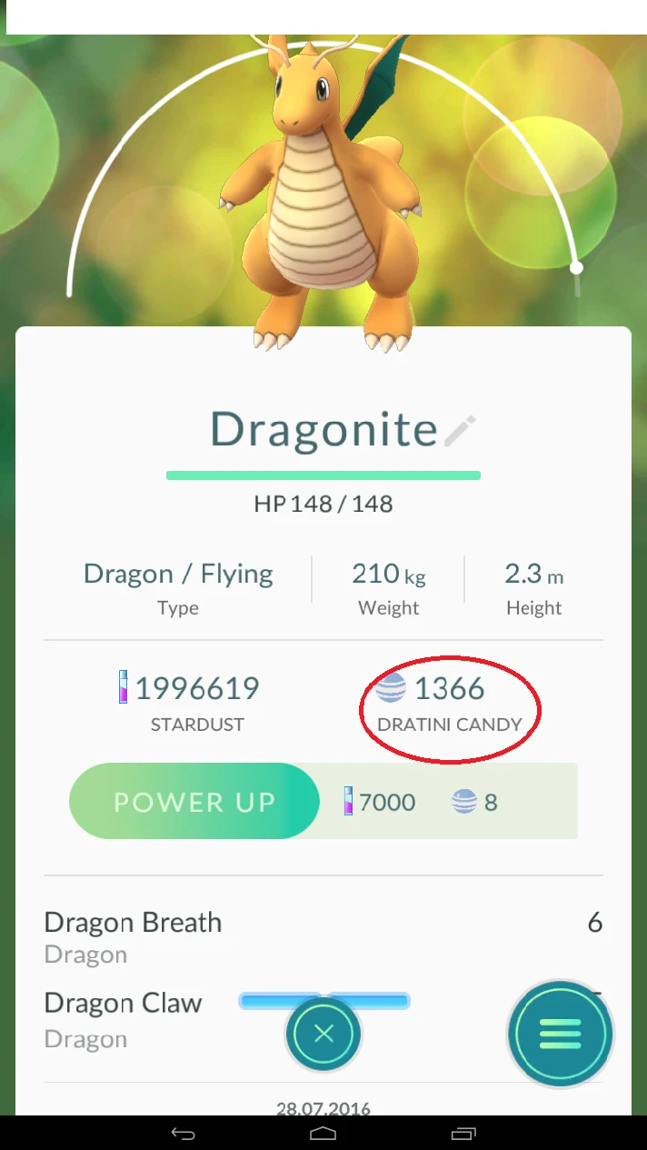 Pokemon Go 36, 2kk stardust, 680 coins. Dragonite x8