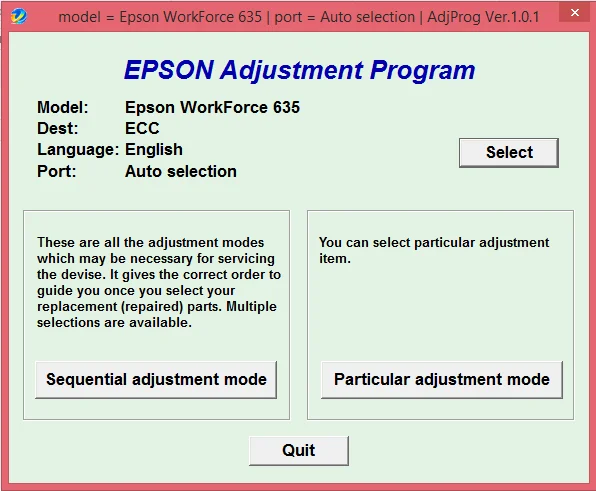 Adjustment program Epson WorkForce 630 / 633 / 635