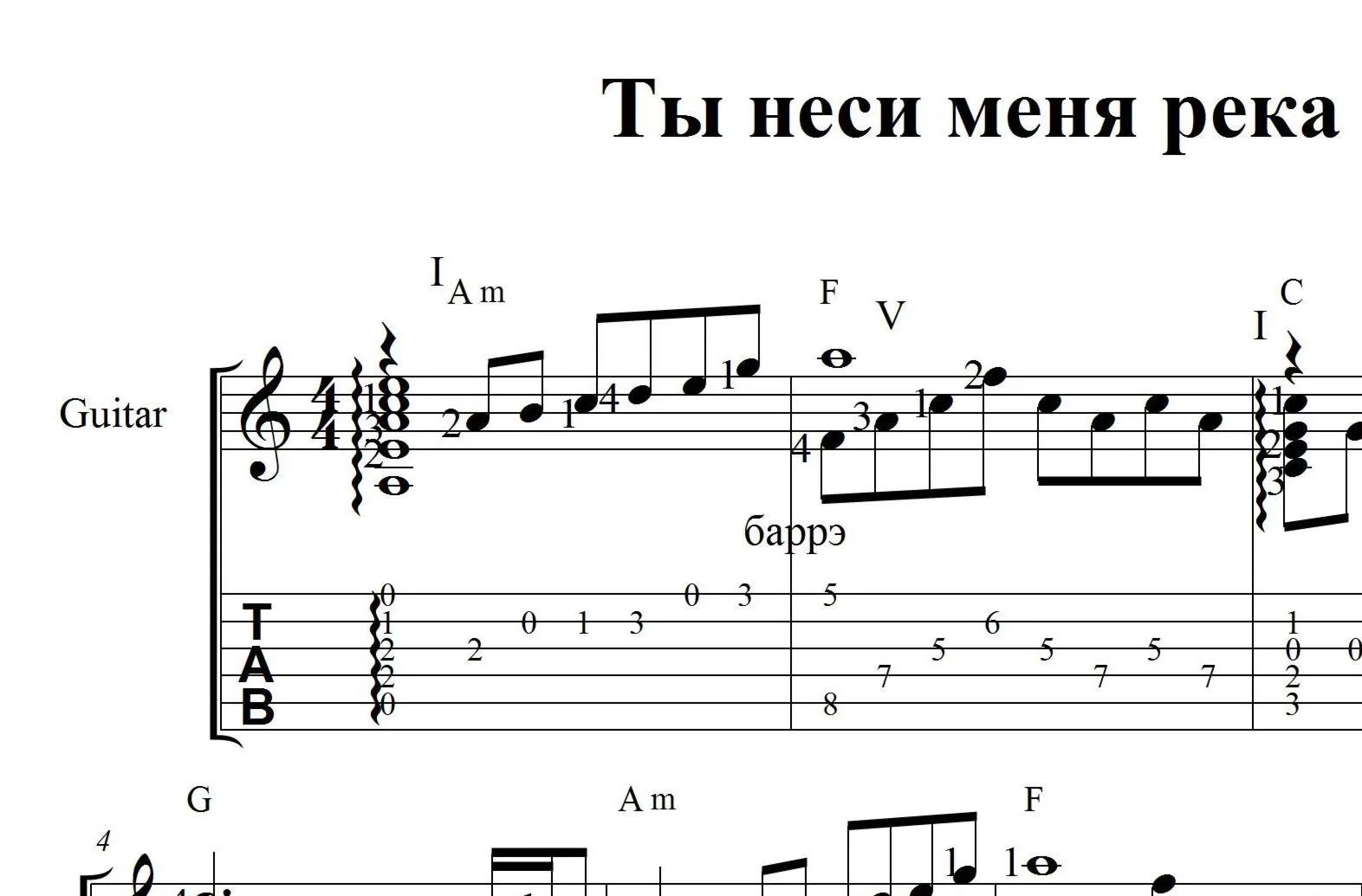Ты неси меня река. Ноты и табы для гитары
