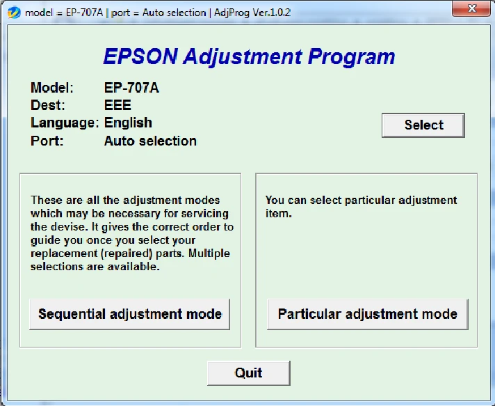 Adjustment program Epson EP-707A