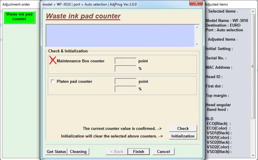 Adjustment program Epson WF3010, WF3520, WF3530, WF3540