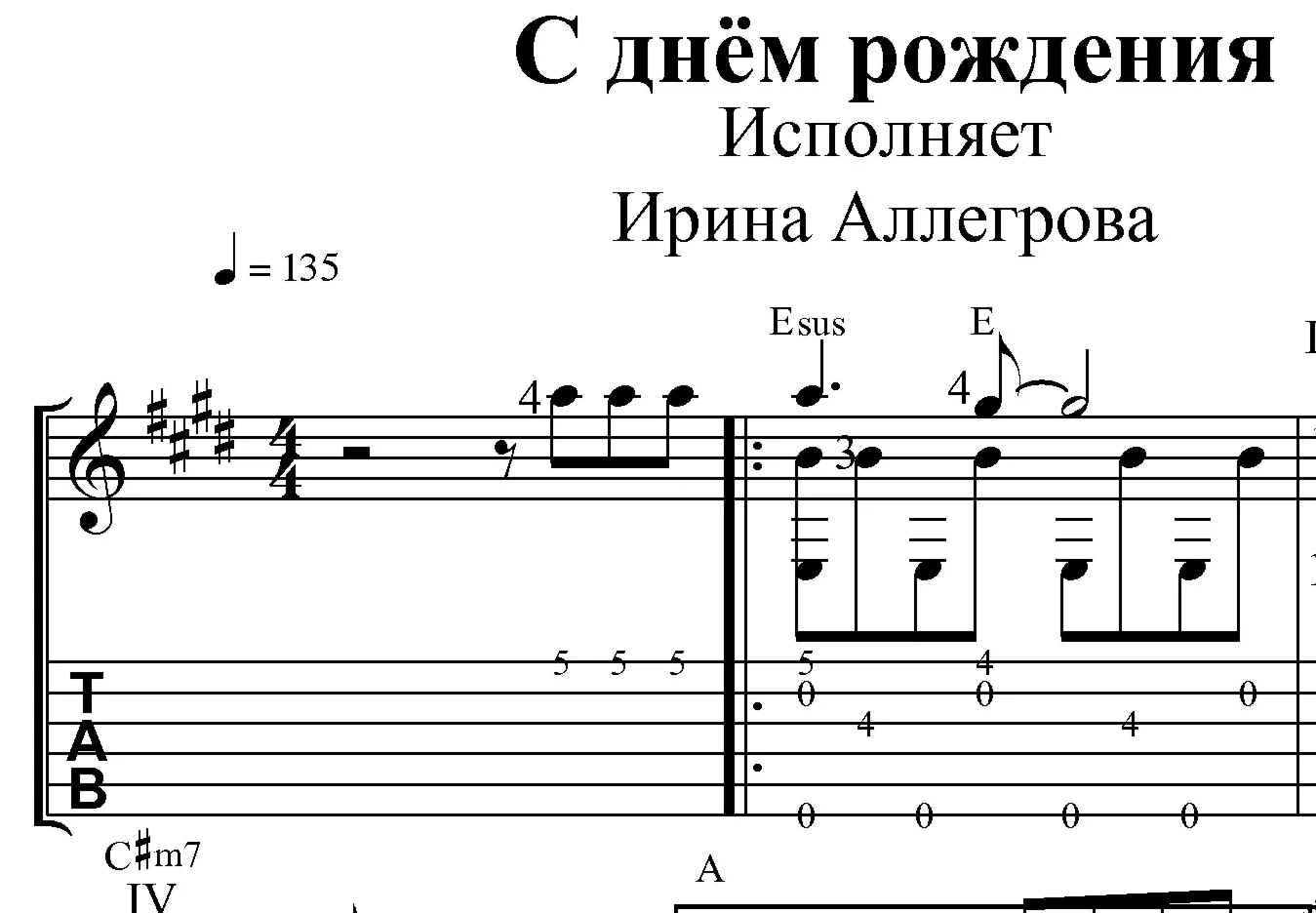 С днём рождения (И.Аллегрова). Ноты для гитары и табы