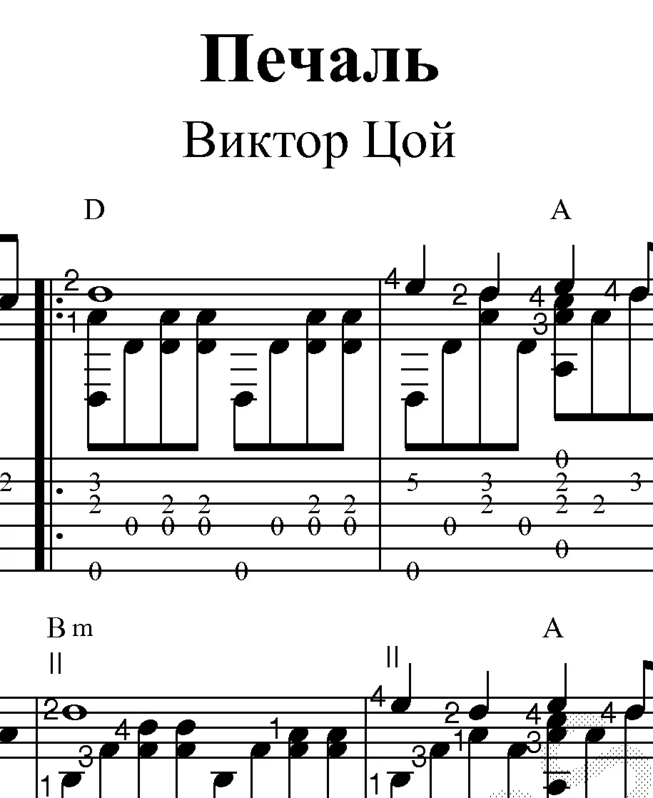 Печаль (В. Цой). Ноты и табы