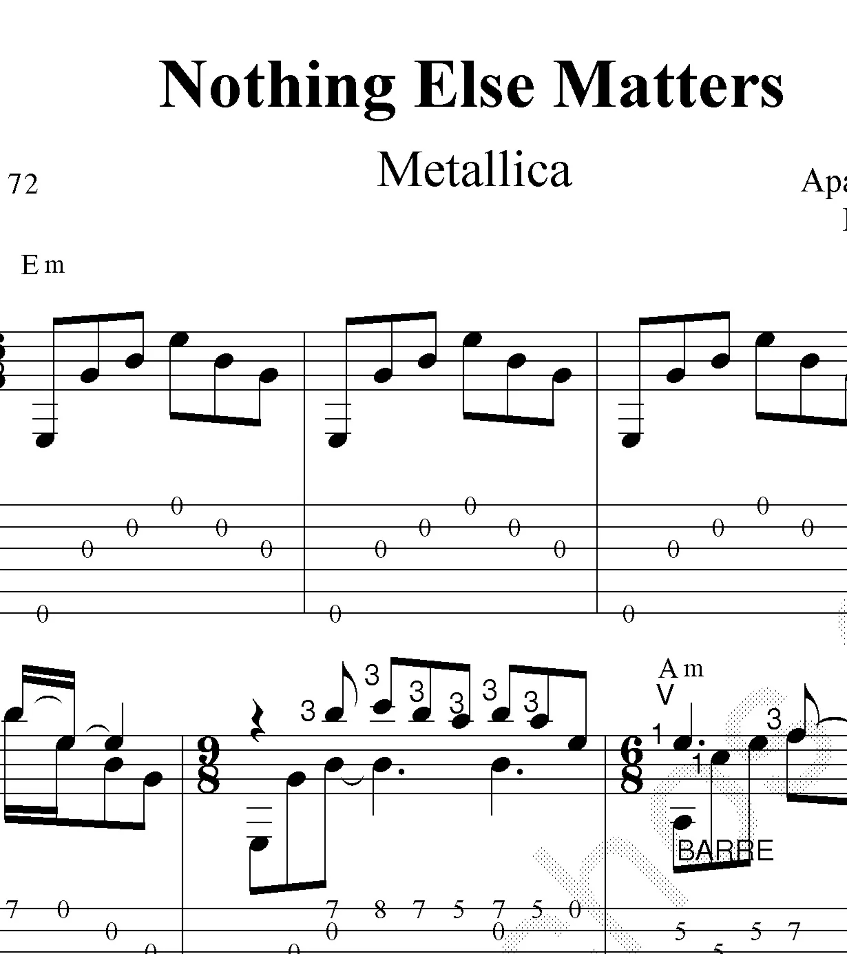 Nothing Else Matter (Metallica). Ноты и табы