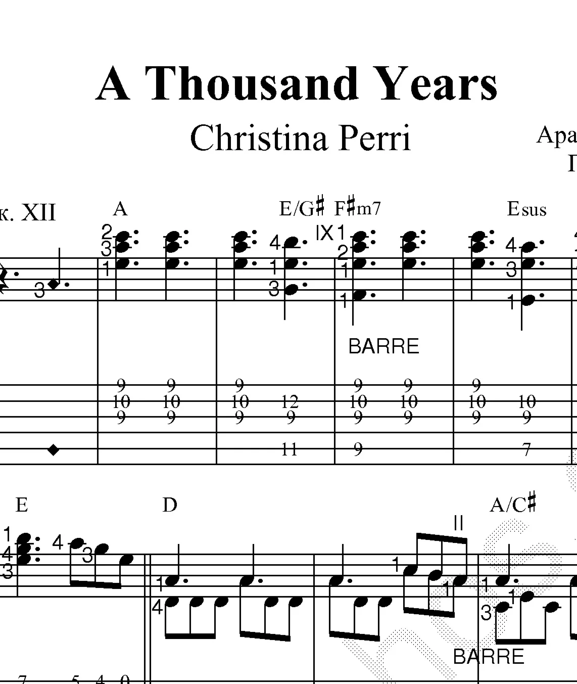 A Thousand Years. Ноты для гитары и табы