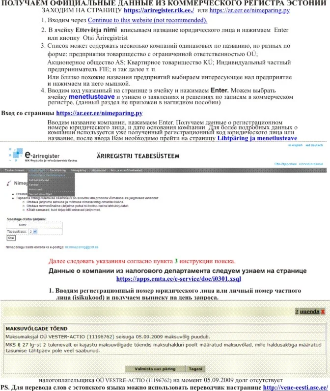 официальные данные  по предприятиям Эстонии