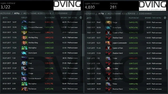 Dota 2 SOLO/TEAM rankings from 3000 to 4500