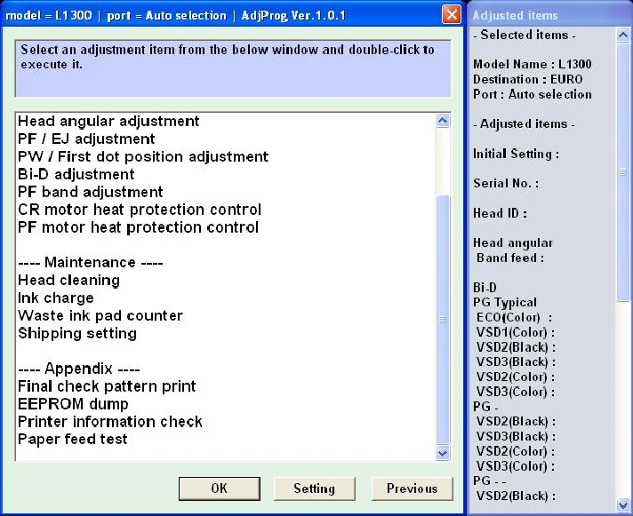 Epson L1300 Adjustment Program