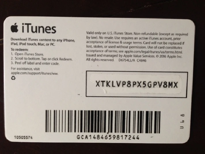 iTunes Gift Card $5 USA = Photo of the back side!SALE