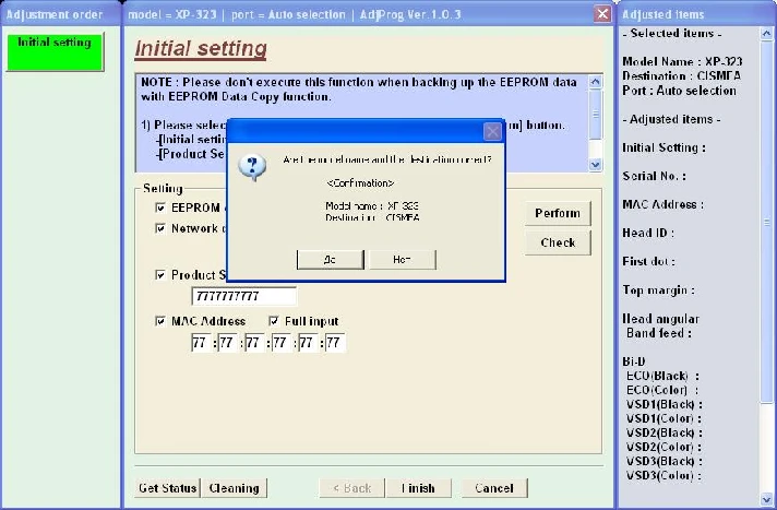 XP225, XP322, XP323, XP422, XP423 Adjustment Program