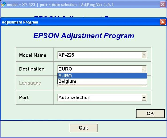 XP225, XP322, XP323, XP422, XP423 Adjustment Program