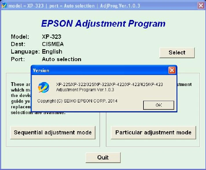 XP225, XP322, XP323, XP422, XP423 Adjustment Program