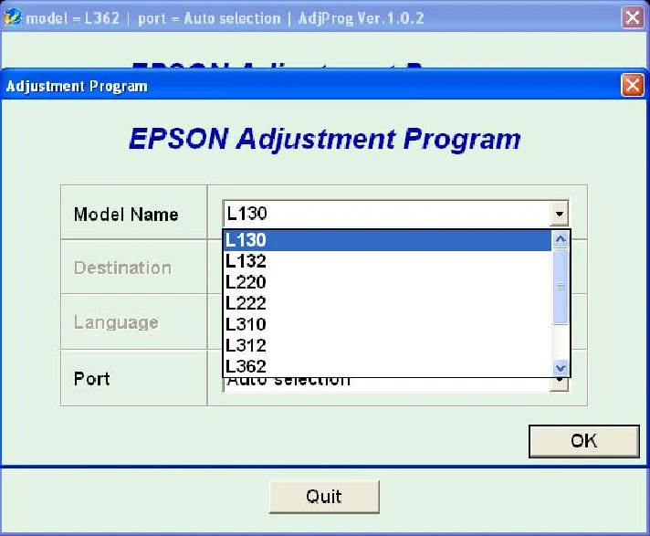 Epson L130, L220, L310, L360, L365 Adjustment Program