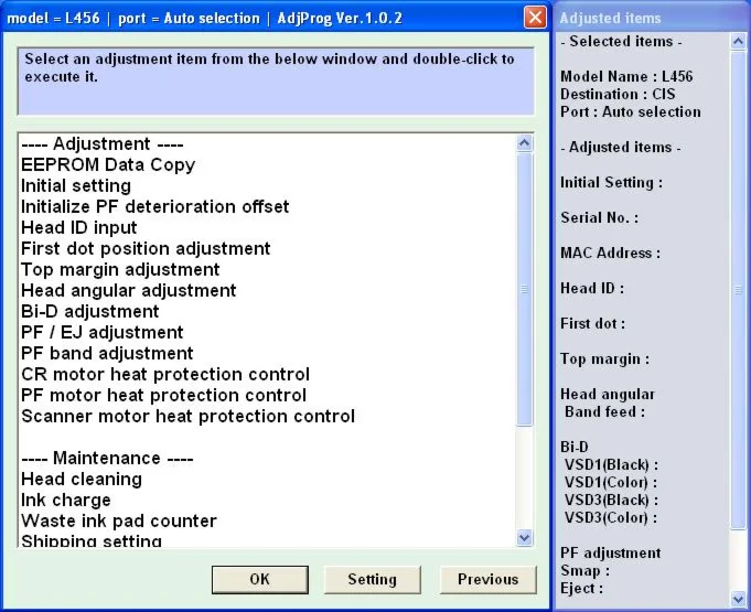 Epson L455, L456 Adjustment Program